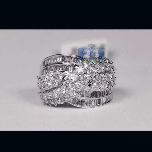 (7) luxurious  Diamond cocktail ring criss cross cocktail ring sz 5 - Picture 2 of 3